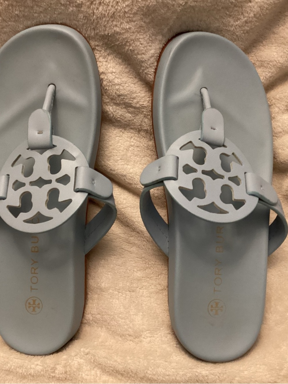 Tory Burch Pale Blue Miller Logo Thong Sandals